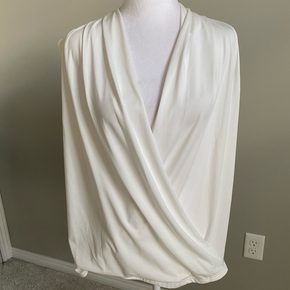 Draped V-Neck Sleeveless Tank Top in Cream